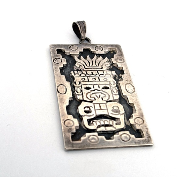 Vintage Large Aztec Idol Mayan Tribal Sterling 925 MEXICO Silver Pendant - Picture 4 of 8
